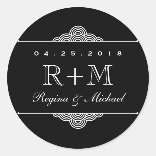 Black White Swirly Wedding Favor Sticker (Voorkant)