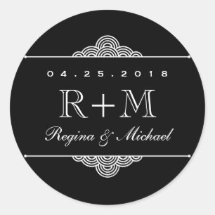 Black White Swirly Wedding Favor Sticker