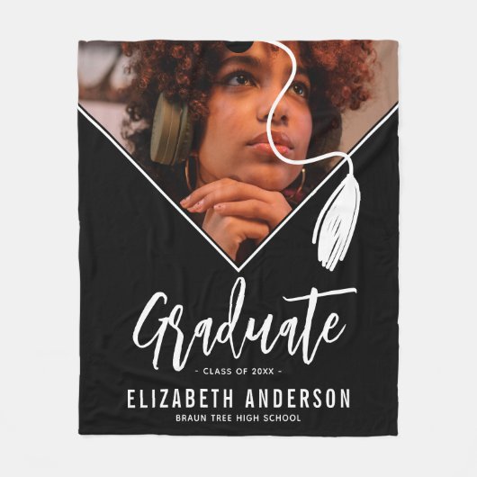 Black White Tassel Pet Foto Afstuderen Fleece Deken (Voorkant)