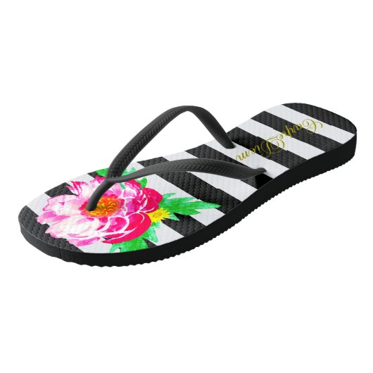 Black&White Teenslippers Waterverf Peony Carpe Die (Schuin)