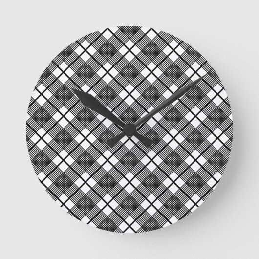Black White Thin Glen Pset Pattern Ronde Klok (Voorkant)