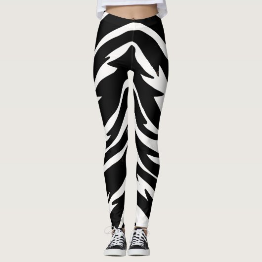 Black White Tiger Leggings - Animal Print Yoga Pan (Voorkant)
