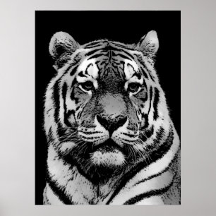 Black & White Tiger Poster Print - Pop Art Style