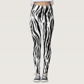 Black White Tiger Stripes Animal Print Pattern Leggings (Voorkant)