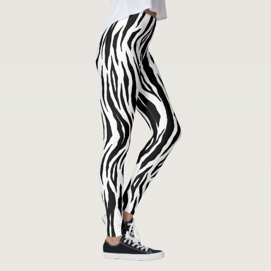 Black White Tiger Stripes Animal Print Pattern Leggings (Rechts)