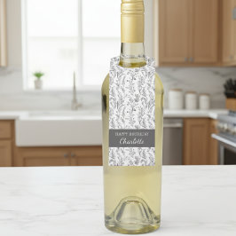 Black White Toile Floral Custom Name Gift Flessenhanger