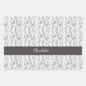 Black White Toile Floral Custom Name Inpakpapier Vel (Voorkant)