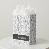 Black White Toile Floral Custom Name Medium Cadeauzakje