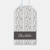 Black White Toile Floral Custom Name Monogram Gift Cadeaulabel (Voorkant)
