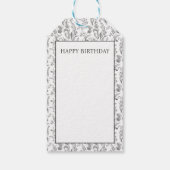 Black White Toile Floral Custom Name Monogram Gift Cadeaulabel (Achterkant)