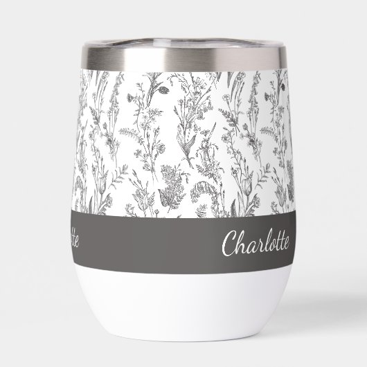 Black White Toile Floral Pattern Custom Name (Achterkant)