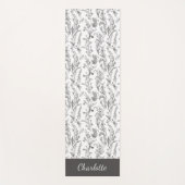 Black White Toile Floral Pattern Custom Name Yogamat (Voorkant)