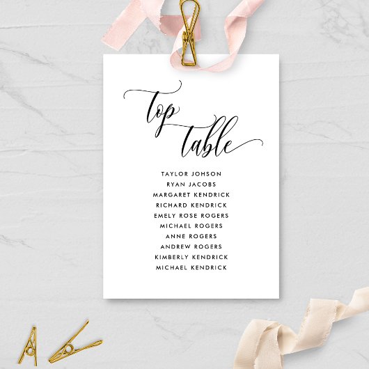 Black & White, Top Table Seating Plan Card