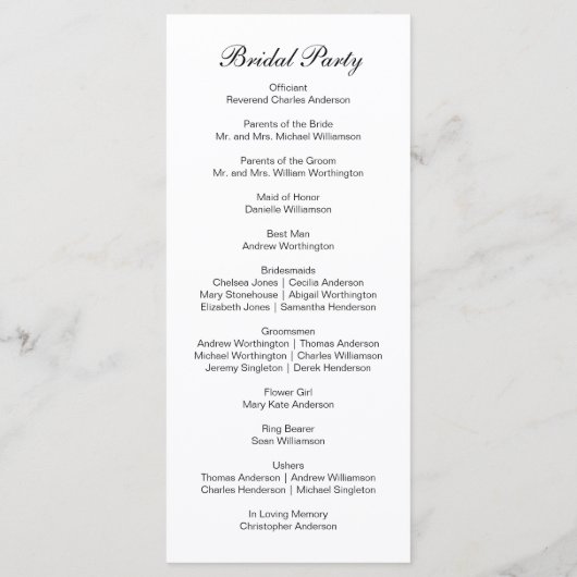 Black White Traditional Classic Wedding Program Menu (Achterkant)