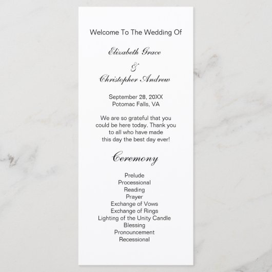 Black White Traditional Classic Wedding Program Menu (Voorkant)