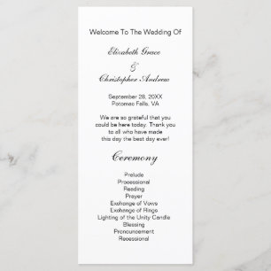 Black White Traditional Classic Wedding Program Menu