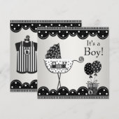 Black White Train Baby Boy Douche Uitnodigingen (Voorkant / Achterkant)