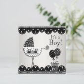 Black White Train Baby Boy Shower Invitations (Debout devant)