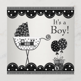 Black White Train Baby Boy Shower Invitations