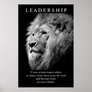 Black White Trendy Motivatie Leadership Lion Poster