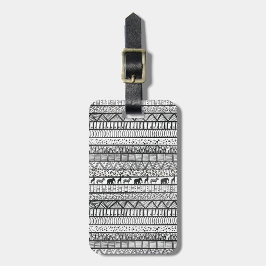 Black White Tribal African Pattern Bagagelabel (Voorkant verticaal)