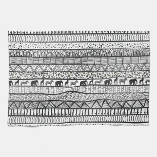 Black White Tribal African Pattern Theedoek