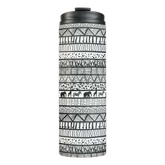 Black White Tribal African Pattern Thermosbeker (Voorkant)
