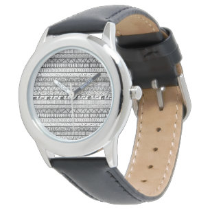 Black White Tribal African Pattern Trendy Design Horloge