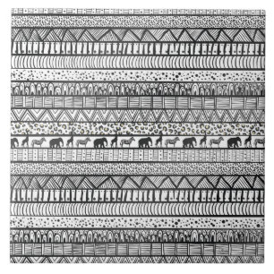 Black White Tribal African Pattern Trendy Design Tegeltje