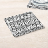 Black White Tribal African Pattern Vierkante Kartonnen Onderzetter (Schuin)