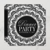 Black White Tribal Daisy Dinner Party Uitnodiging (Voorkant / Achterkant)