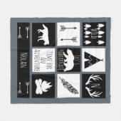 Black & White Tribal Wild Woodlands Gray Fleece Deken (Voorkant (Horizontaal))