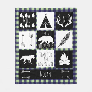 Black & White Tribal Wild Woodlands Green Pset Fleece Deken