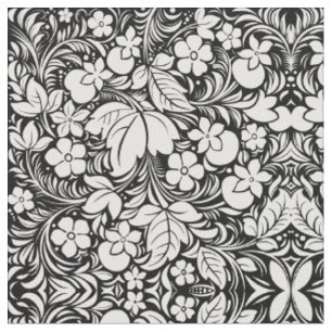 Black White Tropical Floral Damask Stof