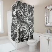 Black & White Tropical Palm Leaves Island Douchegordijn (In situ)