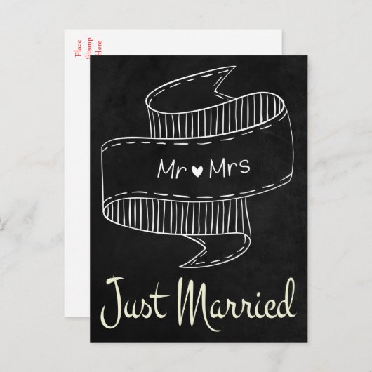 Black & White trouwt met krijtbord Aankondigingskaart (Voorkant / Achterkant)