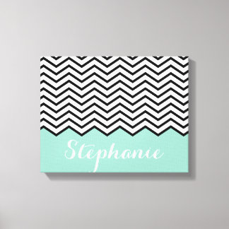 Black White Turquoise Chevron Canvas Afdruk