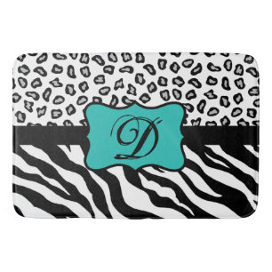 Black White Turquoise Zebra Leopard Skin Monogram Badmat