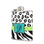 Black White Turquoise Zebra Leopard Skin Monogram Heupfles (Links)