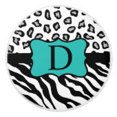 Black White Turquoise Zebra Leopard Skin Monogram Keramische Knop (Voorkant)