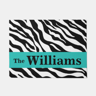 Black White Turquoise Zebra Skin Name Persoonlijk Deurmat