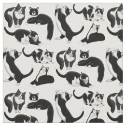 Black White Tuxedo Cats Fabric Stof
