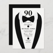 Black white Tuxedo Mannen 90th Birthday Party Invi Kaart (Voorkant / Achterkant)