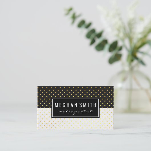 Black White Two Tone Polka Dot Pattern Visitekaartje (Staand voorkant)