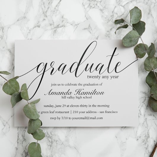 Black White typography Afstuderen Invitation Kaart