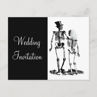 Black White Vintage Skeleton Gothic Wedding Invite Kaart