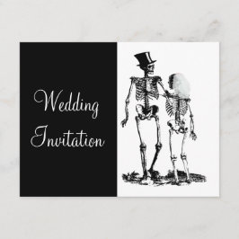 Black White Vintage Skeleton Gothic Wedding Invite Kaart