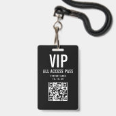 Black White VIP All Access Pass QR Code Concert Badge (Voorzijde met lanyard)