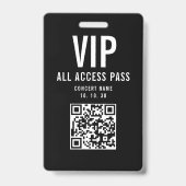 Black White VIP All Access Pass QR Code Concert Badge (Voorzijde)