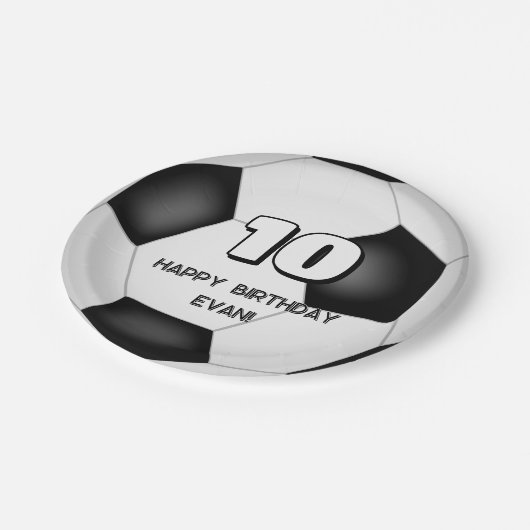 Black White voetbal Kinderverjaardagsfeestje Papieren Bordje (Gekanteld)